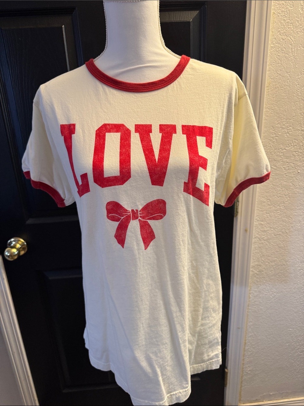 Women’s Cream and Red 'LOVE' Graphic Tee